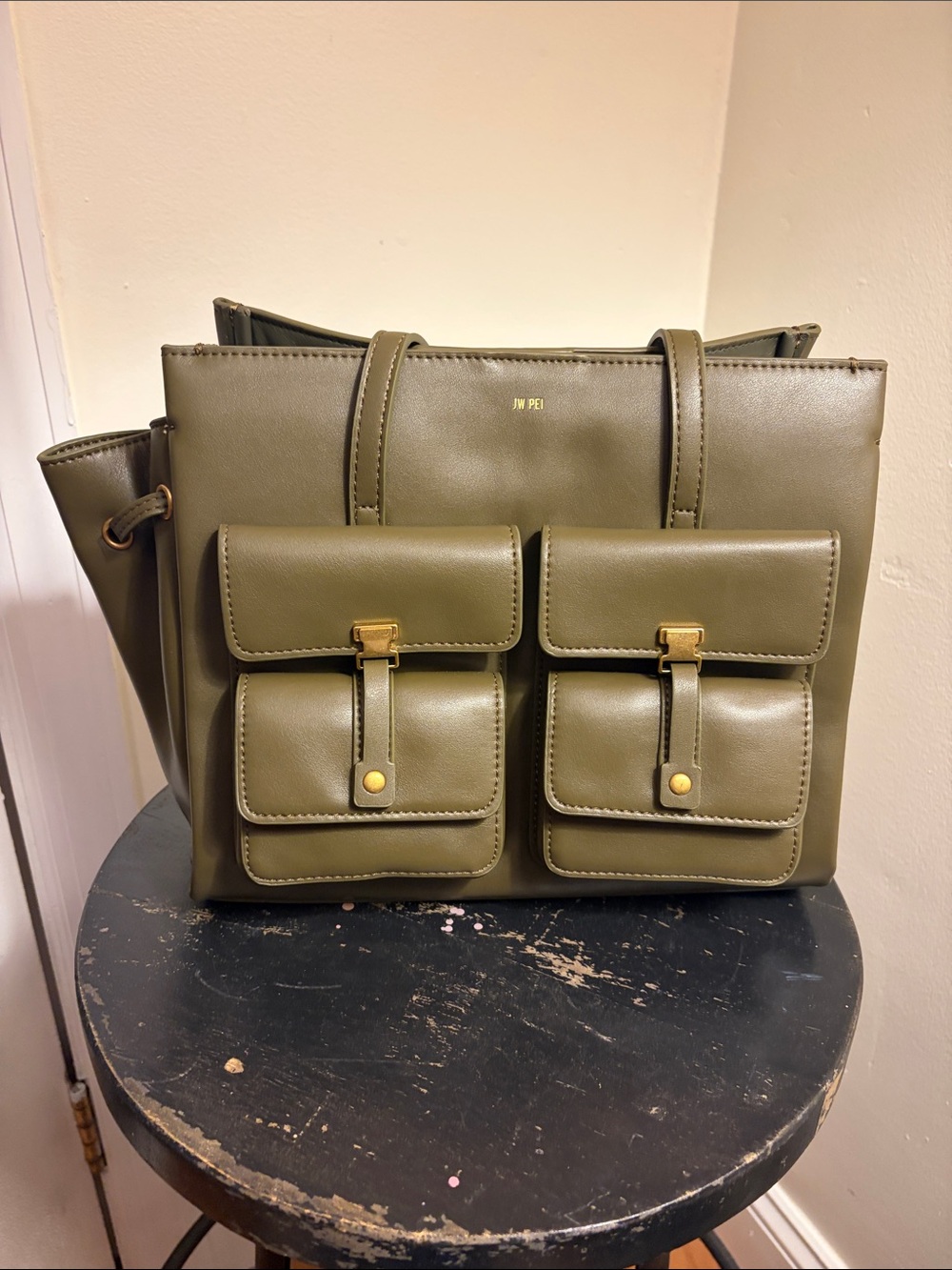 JW PEI Olive Green Double Pocket Tote